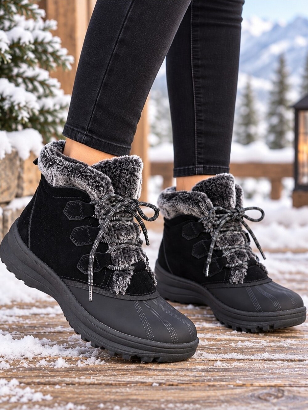 Baretraps NEW Augustina Y2K Après-Ski Faux Fur Lace Up Cozy Winter Duck Boots 7M